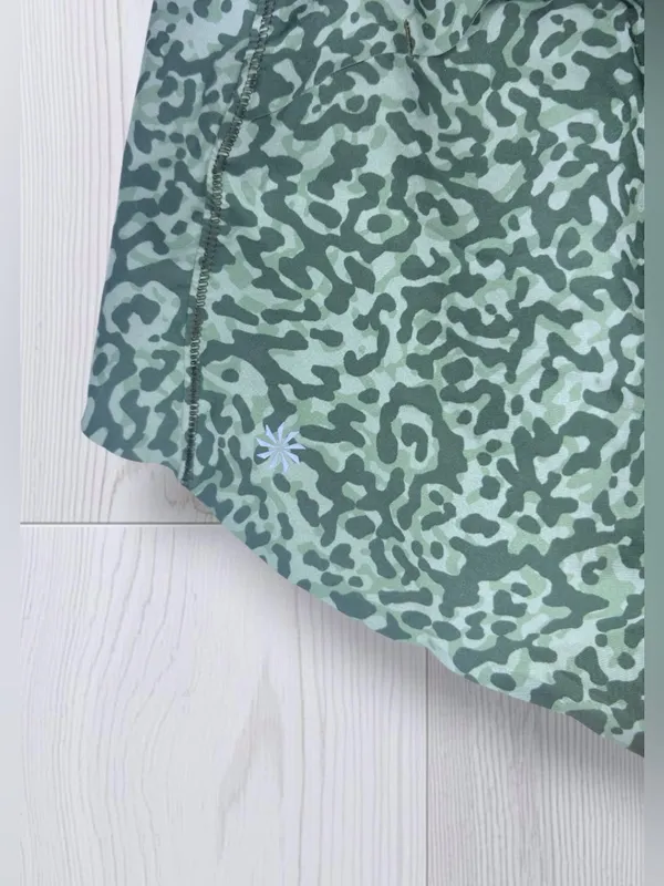 ATHLETA Sage Green Leopard Print Running Shorts | Dolphin Hem Lined - Image 6
