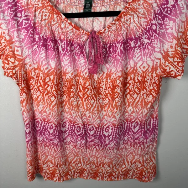 Lauren Ralph Lauren Medium Top Womens 100% Cotton Pink Orange Boho Short Sleeve‎ - Image 12
