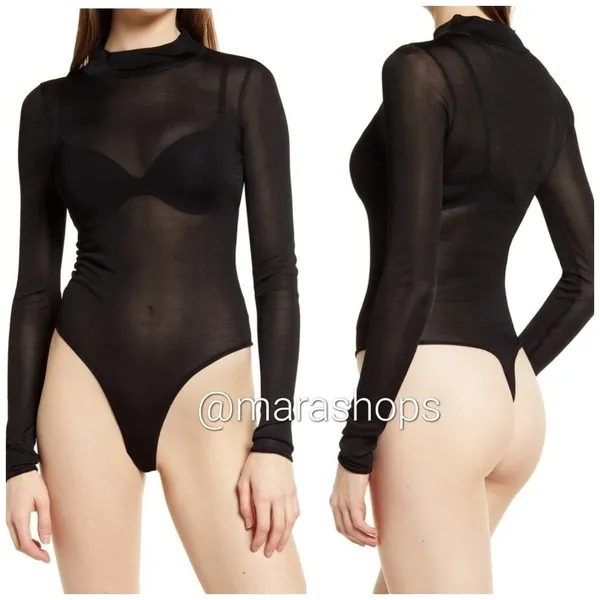 Good American Mock Neck Sheer Bodysuit - Image 3