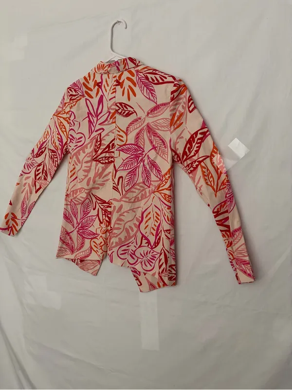 NWT Lulus Women Pink Orange Tropical Leaf Print Linen Blend Blazer Jacket S(A886 - Image 10
