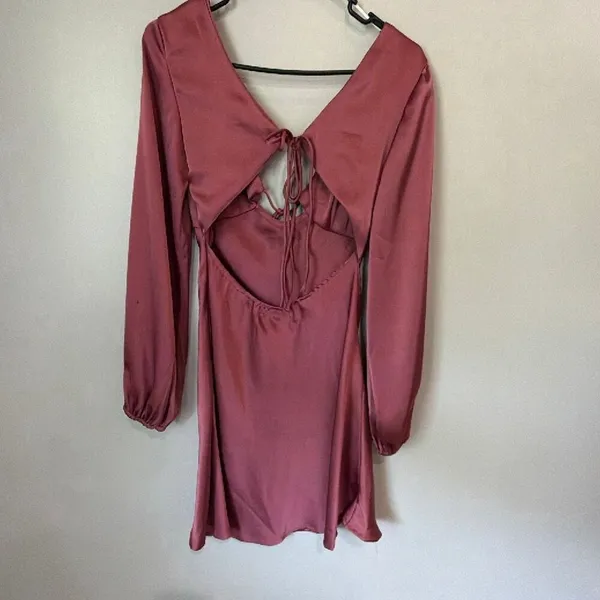 Hello Molly DREAM DATE SATIN MINI Long Sleeve DRESS ROSE Size 6 #900 - Image 6