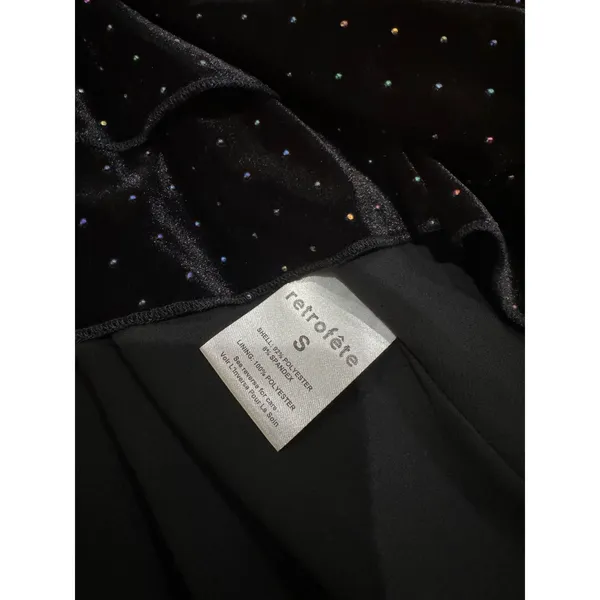 Retrofête Flora Black Velvet Polka Dot Wrap Dress Women’s Size Small - Image 8