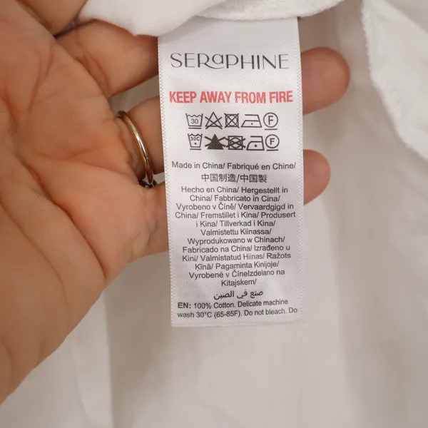 Seraphine White Cotton Maternity Shirt Dress Tie Waist Long Sleeve US 2 UK 6 - Image 4