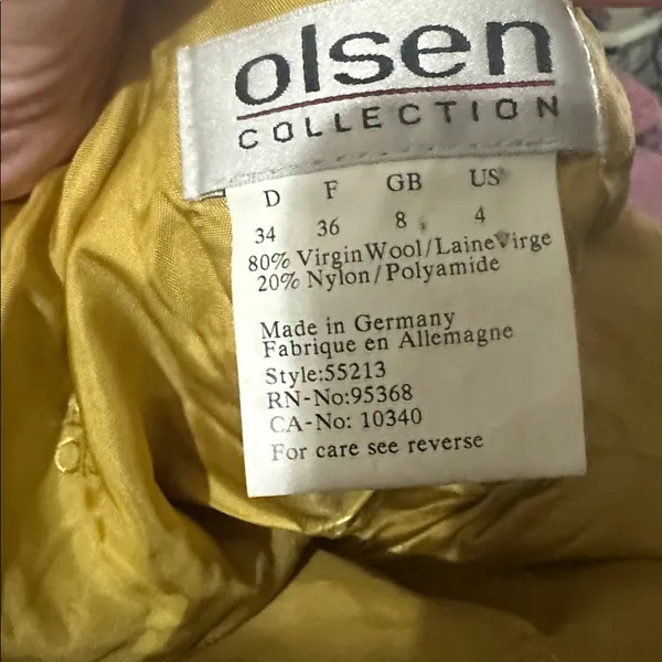 OLSEN COLLECTION Wool Coat‎ Golden Yellow Size 4 - Image 2