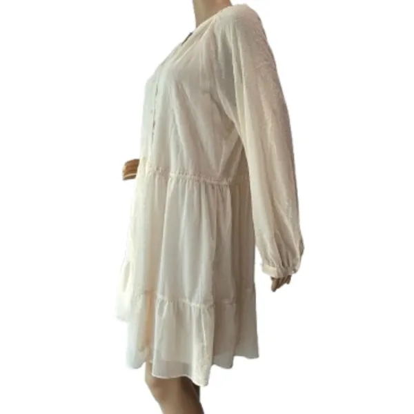 LC Lauren Conrad Button Front Tiered Long Sleeve Mini Shirt Dress Sz L - Image 4
