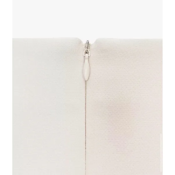 Zara Women Cream Button Front Midi Skirt Gold Brooch Contrast Waistband‎ Slit XL - Image 7