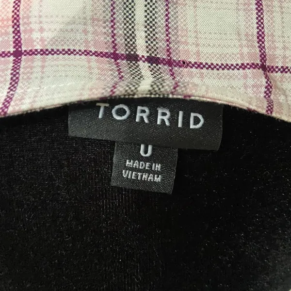Torrid Womens Blouse 0 L 12 Berry Purple & Ivory Plaid Tie Front Midi Dolman NEW - Image 6