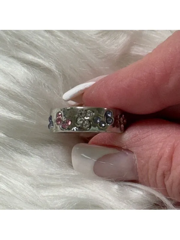 Ring Butterflies Silver Tone With Clear Pink Purple Crystals Size 7 - Image 6