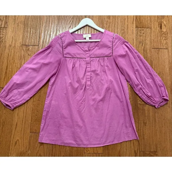 Loft pink cotton puff sleeve boho blouse size M - Image 7