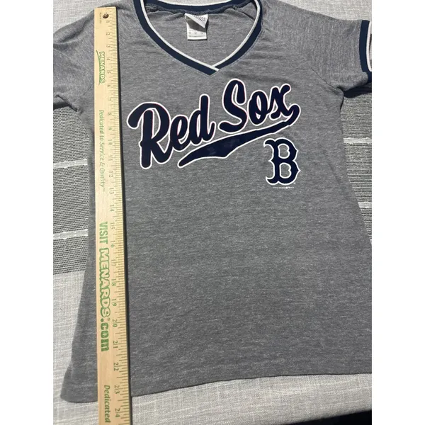5th and Ocean Red Sox V Neck T Shirt Women's Medium Gray‎ Baseball Tee - Image 2