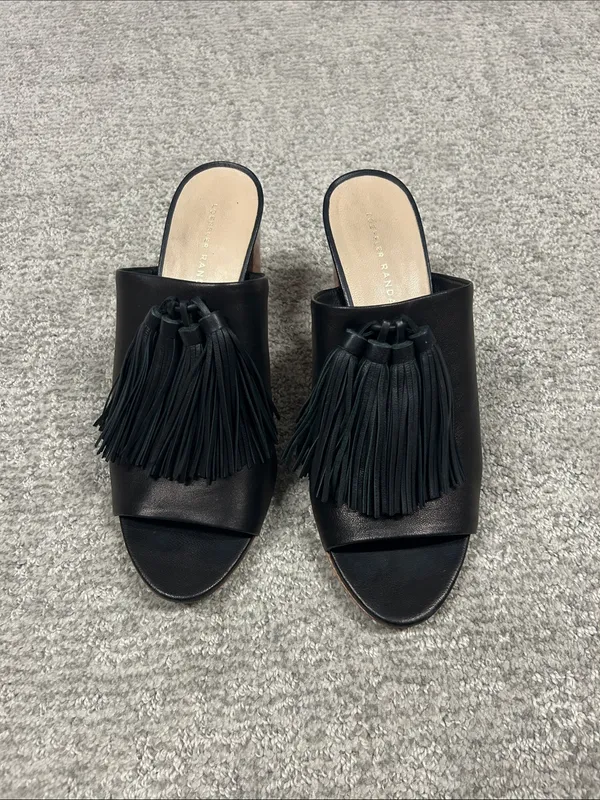 Loeffler Randall Clo Tassel Mules Womens 8.5 Black Leather stacked heels - Image 3