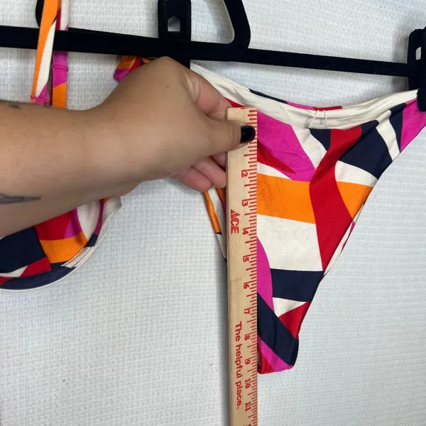 One One Swimwear Geometric Abstract Underwire Bikini Set Pink Orange Small - Image 7