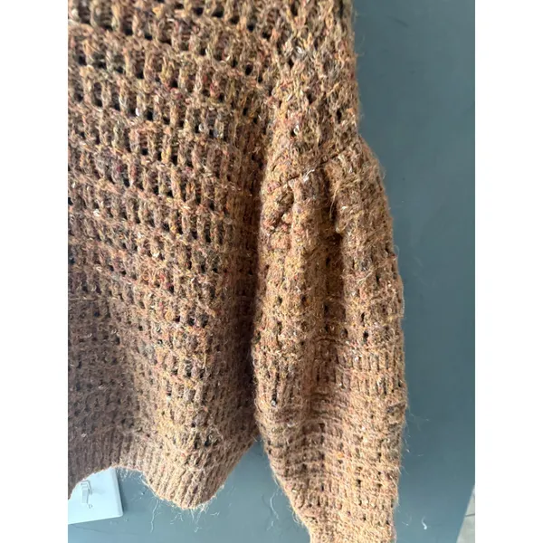 Universal Thread Womens Rust Brown Open Knit Puff Sleeve Sweater Size M - Image 4