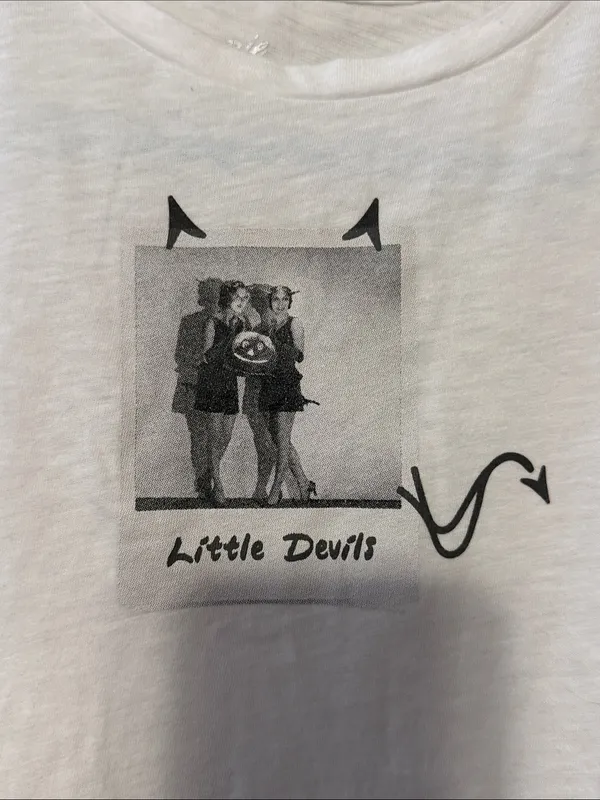 AERIE Little Devils Polaroid Vintage T-Shirt White Short‎ Sleeved Size XS - Image 3