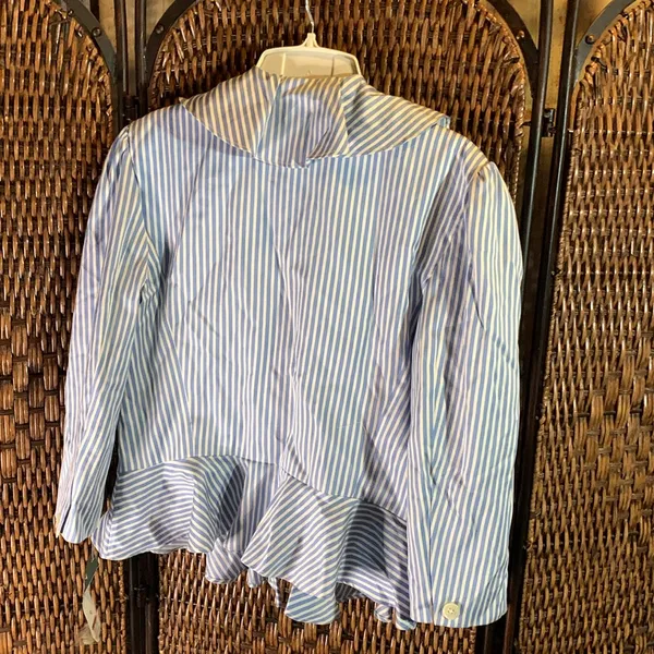NWT Lauren Ralph Lauren Cotton and Silk Ruffle Collar Striped Blazer Size 12 - Image 6