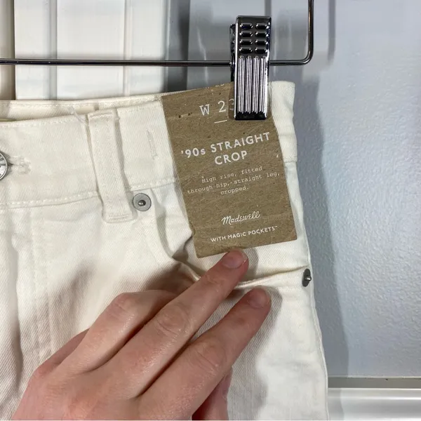 Madewell The '90s Straight‎ Crop Jeans Raw Hem in Tile White Size 23 NWT - Image 3