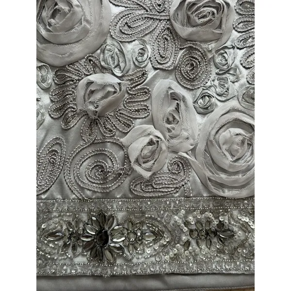 Sue Wong Nocturne NWT Embellish Beaded Rosette Dress 6‎ Platinum Silver Metallic - Image 5