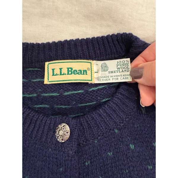 L.L.Bean Long Sleeve Nordic Cardigan Sweater 100% Pure Wool Blue Women's Large - Image 6