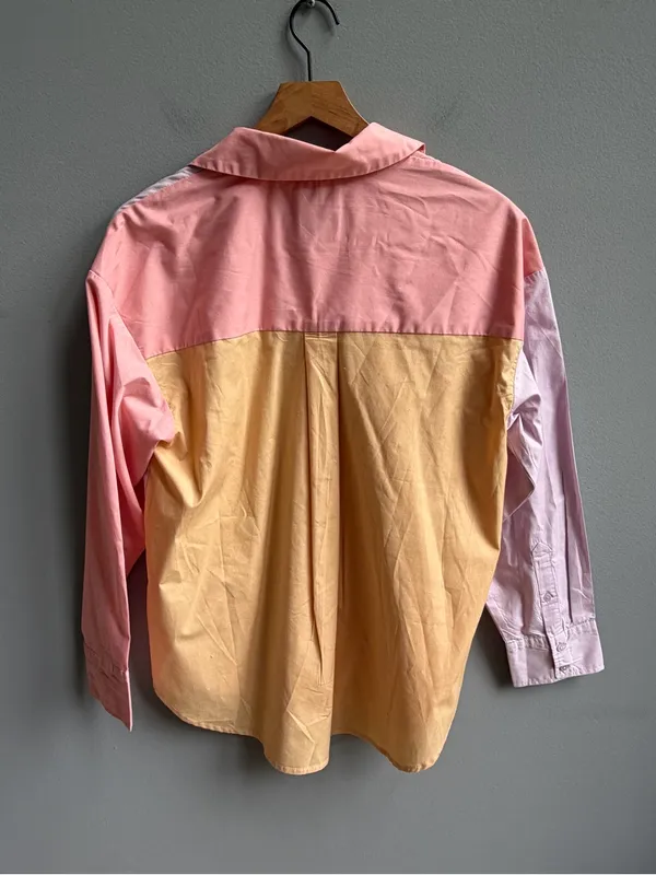 Abercrombie & Fitch Oversized Poplin Pastel Colorblock Button Up Shirt Small - Image 8