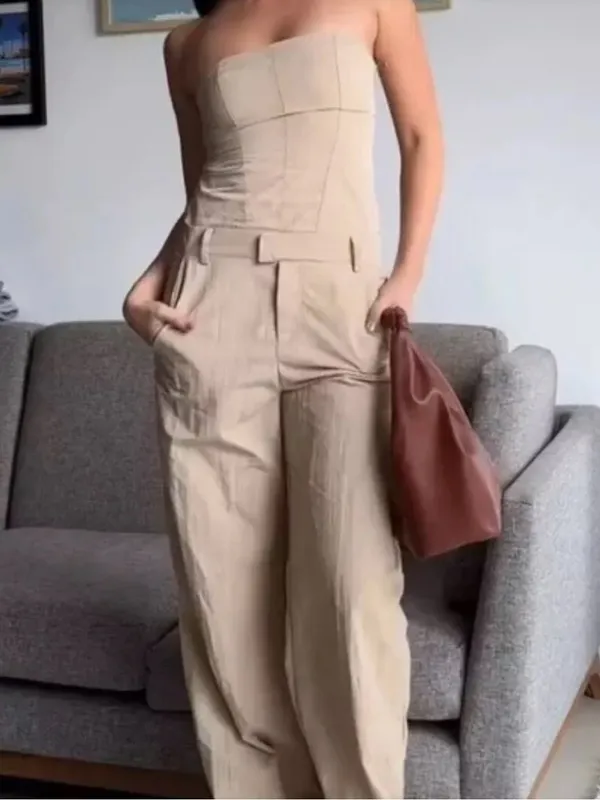 Zara Strapless Beige Jumpsuit Size L NWT - Image 11