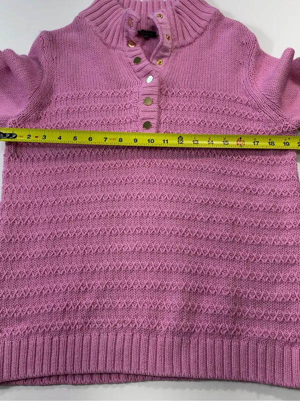 Talbots Cotton Wool Blend Rose Pink Buttoned V-Neck Textured Sweater Size Large - Image 4