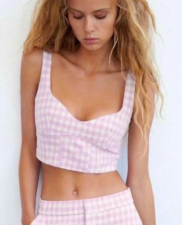 ZARA Purple And White Gingham Tank Top - Image 3