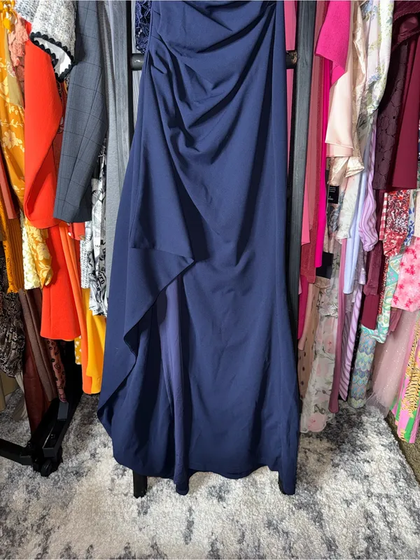 BABYBOO Zafira Navy Strapless Draped High Slit Maxi Dress Womens XS New NWT - Image 9