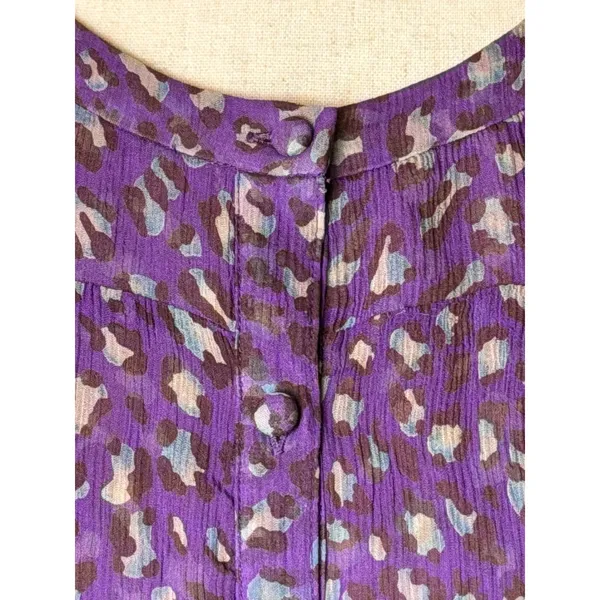 Bryan Bradley Shirt Women Small Purple‎ Leopard Print Silk Button Front Blouse - Image 8