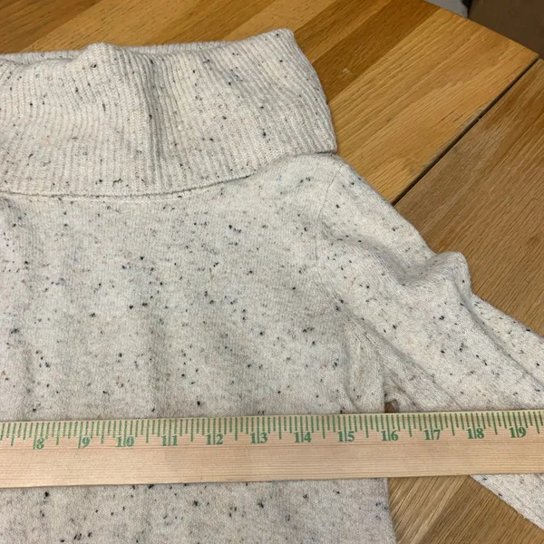 Loft Women XS‎ Speckled Cowl Neck Sweater Dress Cream Oatmeal Button Cuff Tunic - Image 2