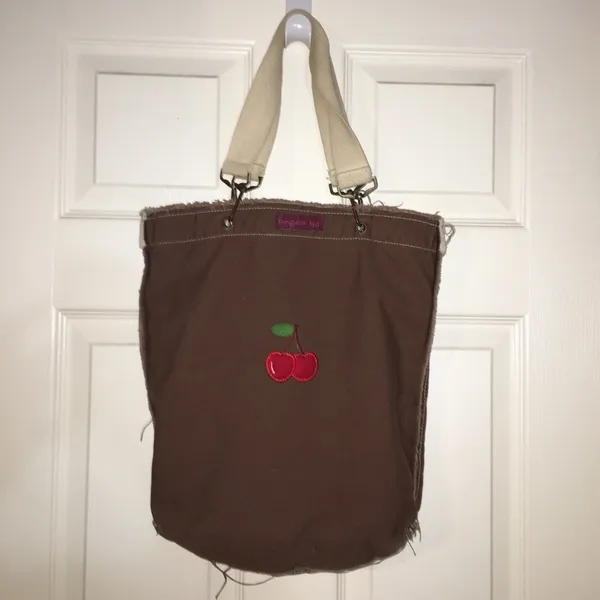 Bungalow 360 Distressed Canvas Tote Bag Brown with Red Cherry Embroidery - Image 12