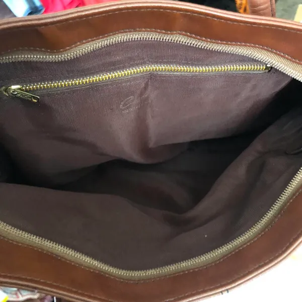 Vintage Brown leather briefcase style shoulder hand tote bag purse satchel 1990s - Image 5