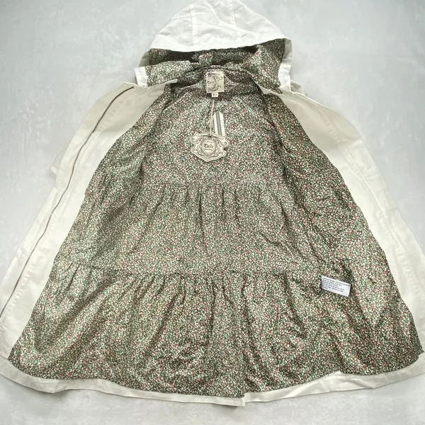 Tulle Hooded Trench Coat Floral Lined‎ Lightweight Jacket White XS - Image 5