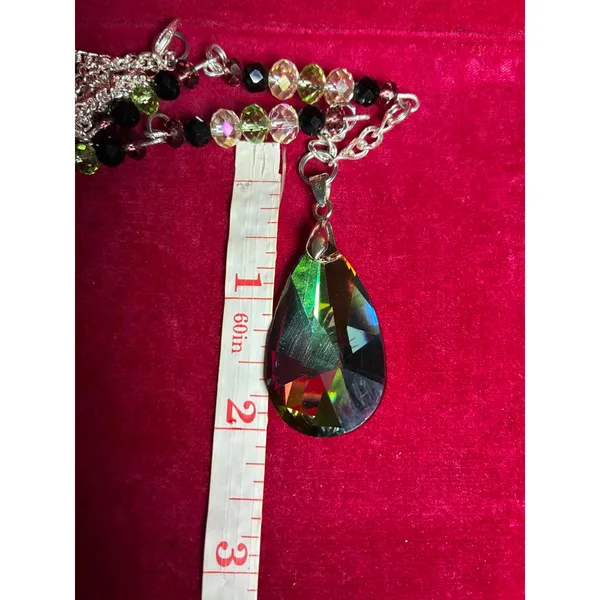 Iridescent Vitrail Crystal Teardrop Pendant Necklace - Multi-Color AB Beads - Image 4