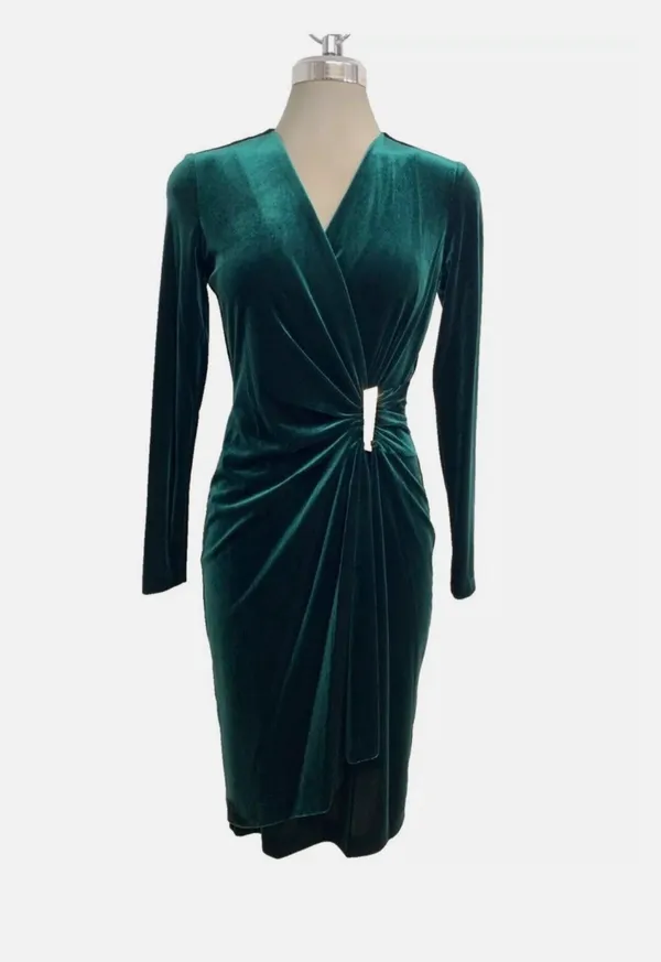 NWOT 8 Calvin Klein Dark Green Velvet Long-Sleeve Sheath Cocktail Women’s Dress - Image 8