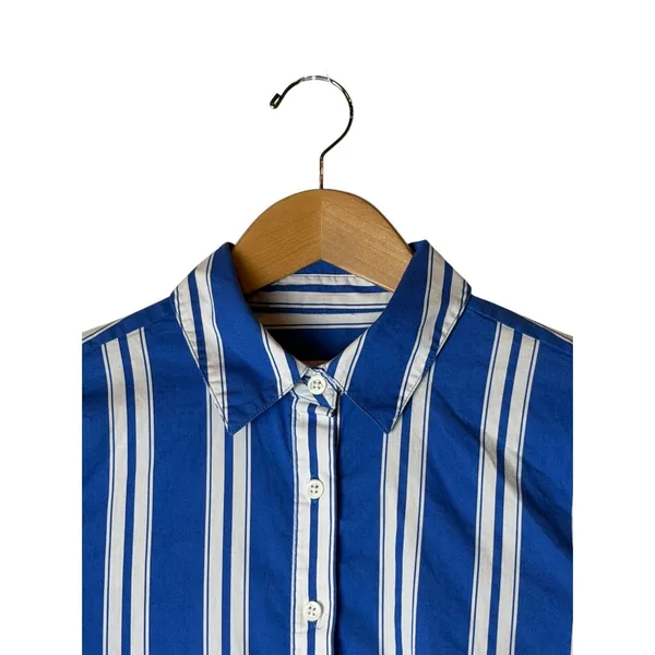 J Crew Amelia Shirt Dress Women 0 Blue White Striped Ruffle Hem Preppy Nautical - Image 4