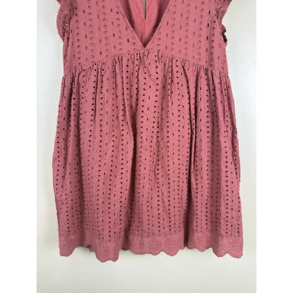 Mustard Seed Rust Eyelet Romper Dress Women’s S Terracotta Ruffle Boho Playsuit - Image 3