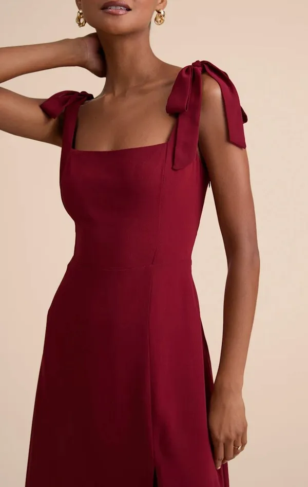 Lulu’s NWT wine red tie shoulder midi dress size x small - Image 9