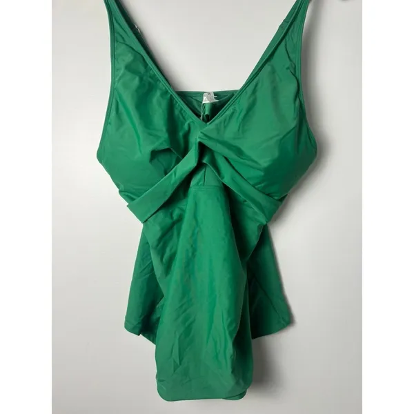 NWT! Yonique XXL Kelly Green Twist Front Tankini Top Swim V-Neck Adjustable Chic - Image 3