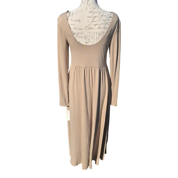 A New Day NWT Womens Tan Long Sleeve Scoop Neck‎ Empire Waist Midi Dress Medium - Image 8