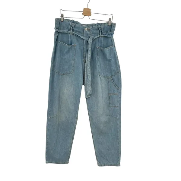 Free People Belted Denim Utility‎ Pants In Blue Haze Denim Chambray Size 30 - Image 3