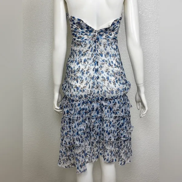 Majorelle Emelia Midi Blue Floral Zip CutOut Lined Strapless Dress Size XS K-54 - Image 4