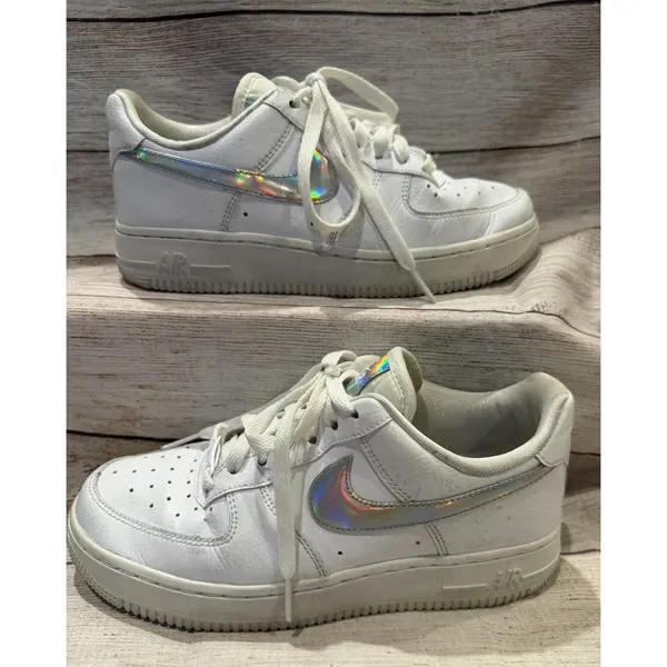 Nike Womens Air Force 1 Low Iridescent Swoosh White CJ1646 100 Sneakers Size 6 - Image 2