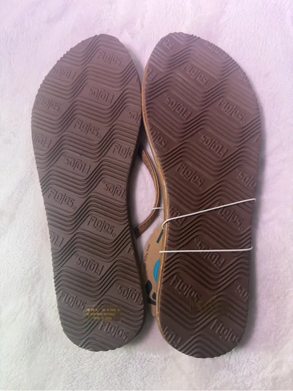Flojos Brown Women's Flip Flop Sandals - Simple Leather-Look Straps - Image 4