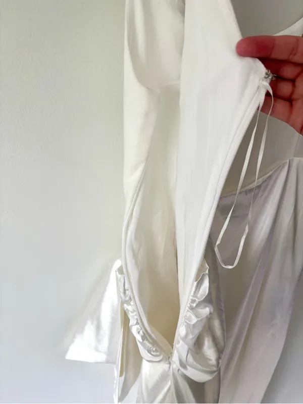 Mable Anthropologie White Satin Midi Asymmetrical Dress Bridal Shower Wedding - Image 10