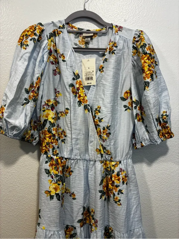 a new day Light Blue Midi Dress with Yellow Floral Print - Image 3