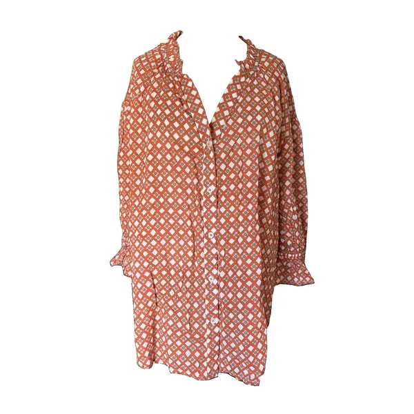 Ro's Garden Rachel Shirt XS Orange Abstract Geo Print Cotton Button Front Top - Image 2