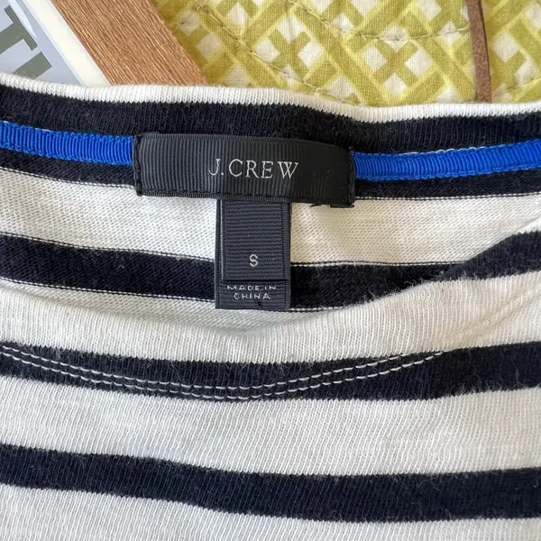 Women's Striped J.Crew Dress Midi Size‎ Small GUC 100% Cotton Black White Piping - Image 5