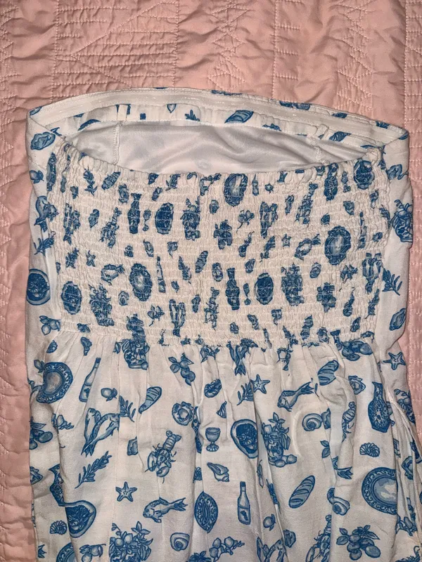 blue and white strapless coastal dress - Image 2