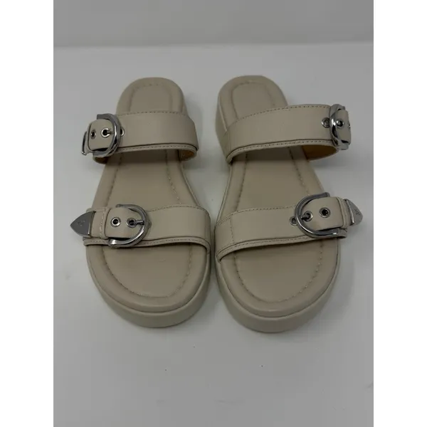 Frye Western Double Buckle Platform Slide Sandal Beige Leather Women Size 8 - Image 11
