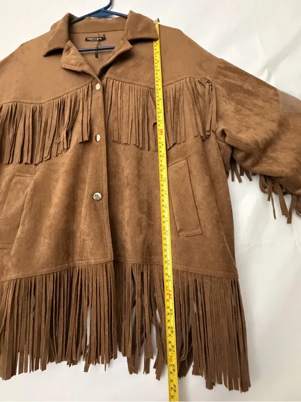 Nasty Gal Brown Faux Suede Fringe Jacket Womens M (A708) - Image 5